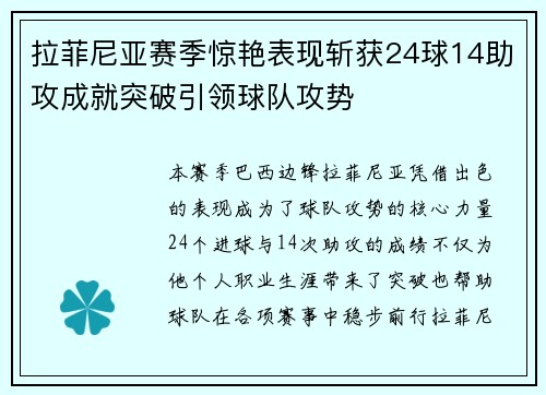 拉菲尼亚赛季惊艳表现斩获24球14助攻成就突破引领球队攻势