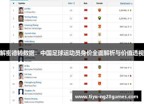 解密德转数据:中国足球运动员身价全面解析与价值透视 解密德转数据:中国足球运动员身价全面解析与价值透视