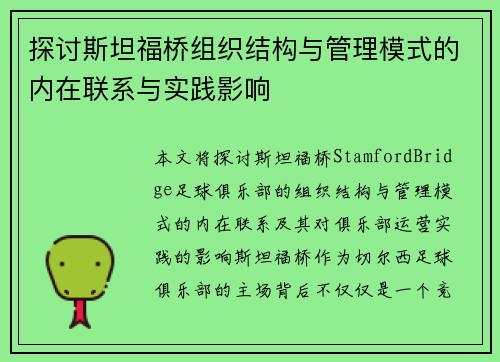 探讨斯坦福桥组织结构与管理模式的内在联系与实践影响