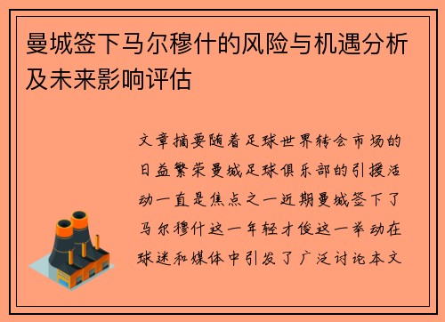 曼城签下马尔穆什的风险与机遇分析及未来影响评估